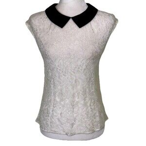 Express Women’s Lace Sleeveless Peter Pan Collar Classic Romantic Preppy Top XS